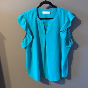 Women's Blue Ruffle Sleeve Top
